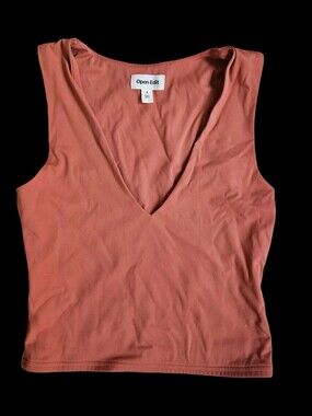 Open Edit Deep Vneck Coral Top